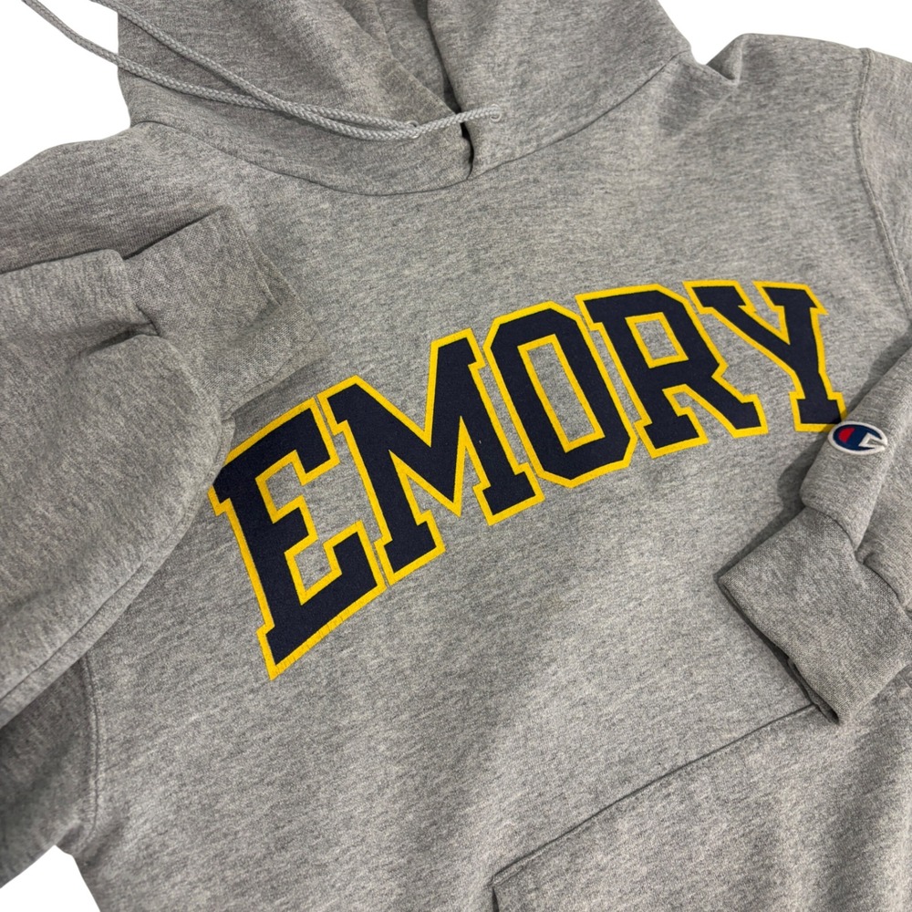 Champion Emory University College Hooded Sweatshirt Pullover Mens S Gray